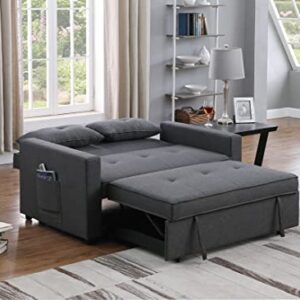 BIADNBZ 3 in 1 Convertible Sleeper Sofa Bed with 2 Pillows,66" 2-Seater Loveseat Couch with Side Pocket for Living Room Home Office,Pull-Out Design, Dark Gray