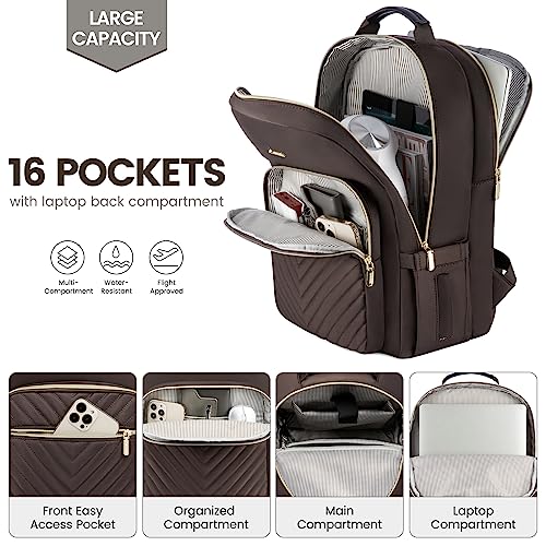 LOVEVOOK Laptop Backpack for Women 15.6 inch,Cute Womens Travel Backpack Purse,Professional Laptop Computer Bag,Waterproof Work Business College Teacher Bags Carry on Backpack with USB Port,Coffee