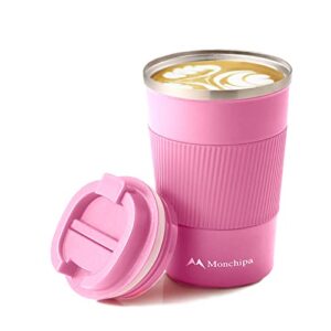 travel coffee mug-12oz, stainless steel coffee cups, double wall thermos with screw lid - spill proof, reusable insulated cup for cold and hot beverages (pink-12oz)