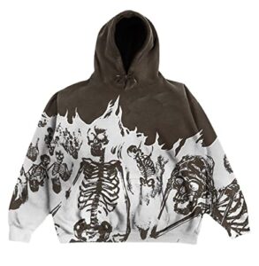 easyoyo skeleton hoodie for men women, gothic y2k e-girl oversize block color hooded sweatshirt