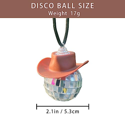 Mxkoso Disco Ball Car Accessory,Car Disco Ball Cowboy Hat, Disco Ball Car,Cute Car Disco Ball,Disco Ball Necklaces for Birthday Party Accessory, Disco Car Charm (A04)