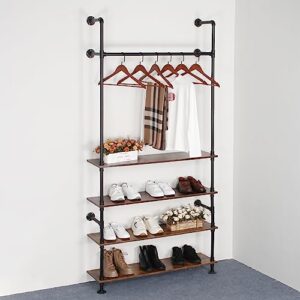 oubito industrial pipe clothing rack,commercial grade pipe clothes racks,heavy duty wall mounted closet storage rack,hanging clothes retail display rack garment rack,black 4 board