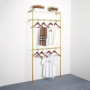 oubito industrial pipe clothing rack,commercial grade pipe clothes racks,heavy duty wall mounted closet storage rack,hanging clothes retail display rack garment rack,gold 1 board with crossbar
