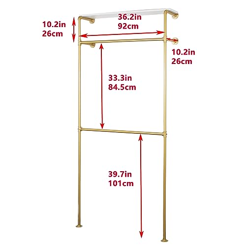 OUBITO Industrial Pipe Clothing Rack,Commercial Grade Pipe Clothes Racks,Heavy Duty Wall Mounted Closet Storage Rack,Hanging Clothes Retail Display Rack Garment rack,Gold 1 Board With Crossbar