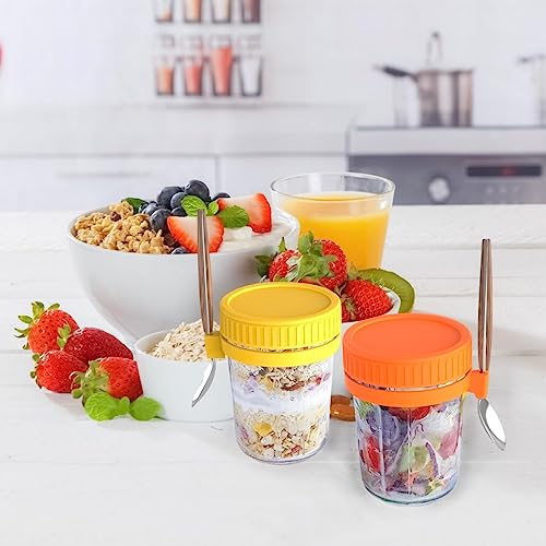 MADEHOME Set of 4 Premium Overnight Oats Containers with Lids, Mason Jars 16 oz with lids, Glass Meal Prep Containers, Large Mason Jars, Meal Prep Container Microwave Safe, Yogurt Containers with Lids