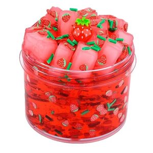 red jelly cube crunchy slime, super soft clear slime toy with cute charms, educational stress relief toy, gift slime party favors for girls and boys, birthday gifts for kids