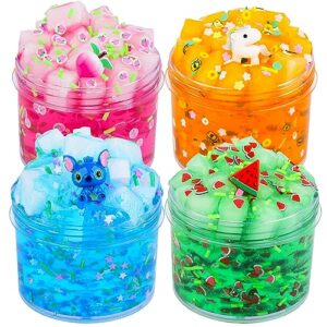 dahioqhaj 4 pack jelly cube crunchy slime kit, premade jelly clear crunchy slime for girls & boys, super soft non-sticky cute sludge toy, party favor for kids