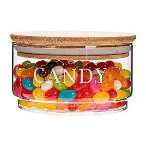glass candy dish with bamboo lid small candy bowl decorative cookie jar clear salad bowl buffet storage container for home kitchen coffee table office desk and party wedding ( diameter: 4.33 inch )