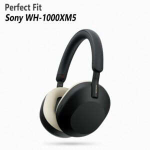 Geiomoo Silicone Earpads for Sony WH-1000XM5 Headphones, Replacement Ear Cushions Cover (Beige)