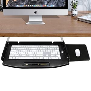 desk keyboard tray with 360 rotating mouse platform, 28"l x 10"w keyboard tray under desk, steel keyboard shelf sliding, under desk mounted keyboard holder, keyboard drawer under desk slide