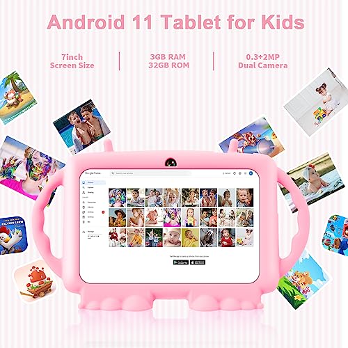 Relndoo Kids Tablet, 7 inch Android 11 Tablet for Kids, 3GB RAM 32GB ROM, Toddler Tablet with Bluetooth, WiFi, Parental Control, Dual Camera, GMS, Shockproof Case, Kids App Pre-Installed