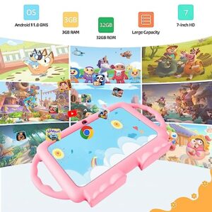Relndoo Kids Tablet, 7 inch Android 11 Tablet for Kids, 3GB RAM 32GB ROM, Toddler Tablet with Bluetooth, WiFi, Parental Control, Dual Camera, GMS, Shockproof Case, Kids App Pre-Installed