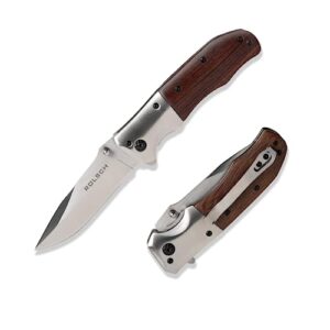 rolsch - wood handled pocket knife - spring assisted folding knife – stainless steel blade and rosewood handle with pocket clip - great folding knife for hunting, camping, survival, tactical, edc