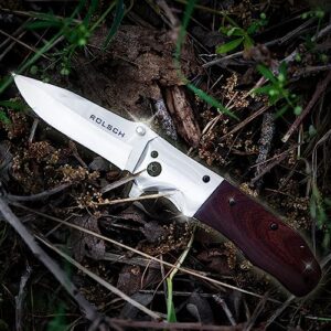 Rolsch - Wood handled Pocket Knife - Spring Assisted Folding Knife – Stainless Steel Blade and Rosewood Handle with Pocket Clip - Great Folding Knife for Hunting, Camping, Survival, Tactical, EDC