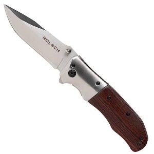 Rolsch - Wood handled Pocket Knife - Spring Assisted Folding Knife – Stainless Steel Blade and Rosewood Handle with Pocket Clip - Great Folding Knife for Hunting, Camping, Survival, Tactical, EDC