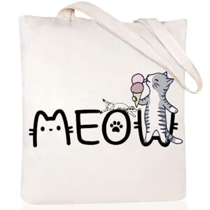 andeiltech canvas tote bag for women aesthetic cute cat shopping grocery reusable bags with inner zipper women gift