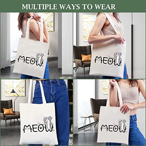 Andeiltech Canvas Tote Bag for Women Aesthetic Cute Cat Shopping Grocery Reusable Bags with Inner Zipper Women Gift