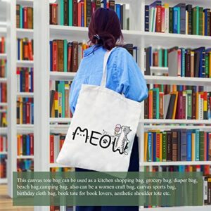 Andeiltech Canvas Tote Bag for Women Aesthetic Cute Cat Shopping Grocery Reusable Bags with Inner Zipper Women Gift