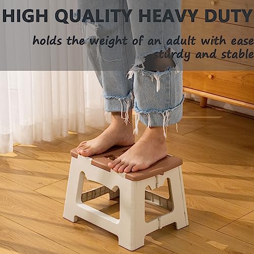 Folding Step Stool - Foot Stool with 9 Inch Height - Holds Up to 330 lbs - Lightweight Plastic Foldable Step Stool for Kids, Kitchen, Bathroom & Living Room (Pack of 1) (Black)