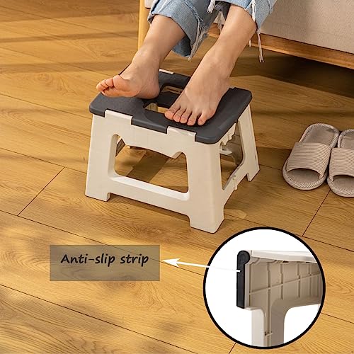 Folding Step Stool - Foot Stool with 9 Inch Height - Holds Up to 330 lbs - Lightweight Plastic Foldable Step Stool for Kids, Kitchen, Bathroom & Living Room (Pack of 1) (Black)