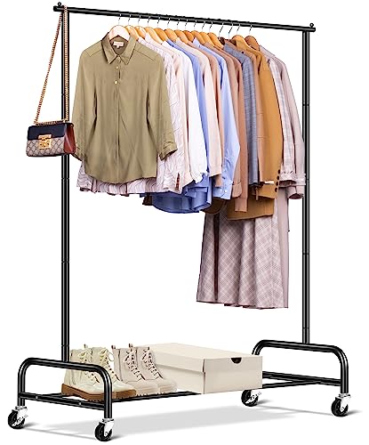 SLEEPING LAMB Heavy Duty Clothing Racks for Hanging Clothes Rack, 43" Wide Rolling Garment Rack Metal Clothing Hanger Rack with Wheels Wardrobe Rack for Coats, Shirts, Dress, (Black)