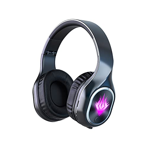 5.2 Bluetooth Headphones Over-Ear, Wireless Gaming Headset, Luminous Dual Mode Headphones, Lightweight Head-Mounted Wireless Headphones with HiFi Stereo, LED Light, Cool Stuff (Black)