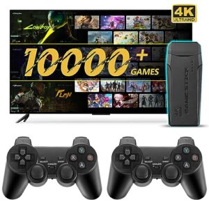 wireless retro game console, 4k hdmi nostalgia stick game, retro game stick built-in 10000+ games for 9 classic emulators and tv, with dual 2.4g wireless controllers and 64g tf card