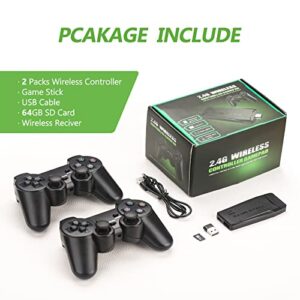 Wireless Retro Game Console, 4K HDMI Nostalgia Stick Game, Retro Game Stick Built-in 10000+ Games for 9 Classic Emulators and TV, with Dual 2.4G Wireless Controllers and 64G TF Card