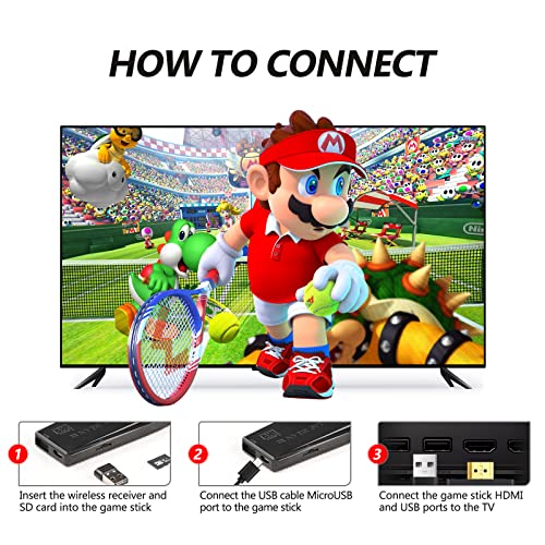 Wireless Retro Game Console, 4K HDMI Nostalgia Stick Game, Retro Game Stick Built-in 10000+ Games for 9 Classic Emulators and TV, with Dual 2.4G Wireless Controllers and 64G TF Card