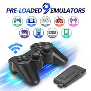 Wireless Retro Game Console, 4K HDMI Nostalgia Stick Game, Retro Game Stick Built-in 10000+ Games for 9 Classic Emulators and TV, with Dual 2.4G Wireless Controllers and 64G TF Card