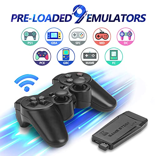 Wireless Retro Game Console, 4K HDMI Nostalgia Stick Game, Retro Game Stick Built-in 10000+ Games for 9 Classic Emulators and TV, with Dual 2.4G Wireless Controllers and 64G TF Card