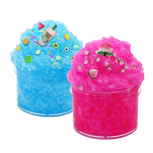 SBRBANNC 2pcs Rice Cruchy Slime,Glimmer Slime with Glue,Super Soft & Non-Sticky,Educational Stress Relief Toy,Birthday Gifts for Girl and Boys.