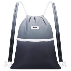wandf drawstring backpack sports gym bag with shoulder pads water resistant string bag cinch bag for women men (black gradient)