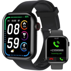fttmwtag smart watch (answer/make calls), 1.85 inch fitness tracker watches for android/ios phones, bluetooth watch text message, heart rate, sleep monitor, 120 sports modes, waterproof for women men