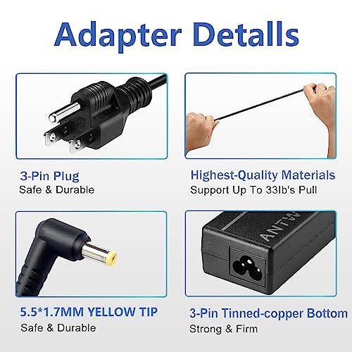 ANTWELON 65W 45W Laptop Charger for Acer Aspire 5 E5 ES1 E1 E3 E15 V3 V5 V7 F5 F15 M5 R3 R7 VN7 3 Series E5-575 5250 5253 5336 5349 5532 5534 5552 19V 3.42A AC Adapter Power Supply Cord