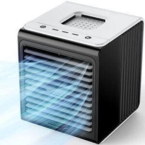 mini air conditioner, 7" air conditioners portable for room w/3 speeds, usb powered air cooler fan & humidifier for personal space, evaporative air cooler for camping bedroom desktop office table car