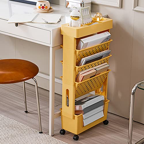 Zerodis Mobile Bookshelf, Compact Size Movable Bookshelf Plastic Material for Study (Orange)