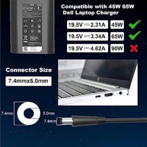 65W 45 Watt AC Adapter for Dell Laptop Charger,19.5V 3.34A Dell Latitude 5400 5500 5480 5490 5580 5590 7400 7480 7490 7290 7280 E5400 E5420 E5450 E5470 E5570 E6420 E6430 E7470 Computer Power Cord