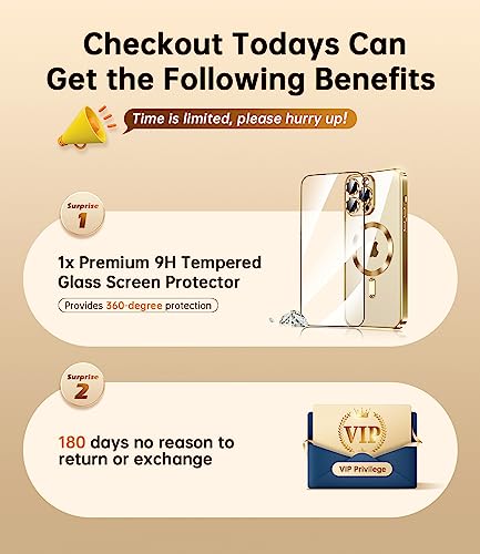 Waldeng for iPhone 14 Pro Max Case with Integrated Camera Lens Protector, [Compatible with MagSafe] [Original iPhone Exterior], Crystal Clear Case for iPhone 14 Pro Max 6.7", Gold