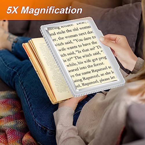 5X Large Page Magnifying Glass for Reading, Full-Page Viewing Area Magnifier Handheld Lightweight Magnifier for Reading Seniors and Low Vision Person Silver