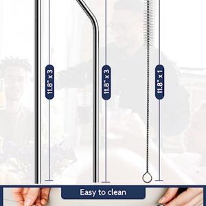 Stanley Straw Replacement 40 oz 30 oz, 6 Pcs Metal Straws Reusable, Reusable Straws Dishwasher Safe with Straw Cleaner(Silver 12 inches)