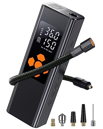 Pumteck Tire Inflator Portable Air Compressor: 150PSI Tire Pump with Dual Power Included 7800mAh Battery & 12v DC Adapter - Electric Wheel Pump with LED Digital Display for Car Motorcycle Bike Ball