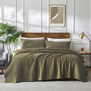 palassio green 100% cotton quilt california cal king size bedding sets with pillow shams, olive oversized lightweight bedspread coverlet, cozy bed cover for all season, 3 pieces, 118x106 inches