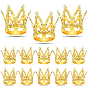 16 pcs mini crown cake topper princess tiara crown cupcake toppers queen rhinestone headpiece for royal theme wedding baby shower bridal shower birthday party cake decor(gold)