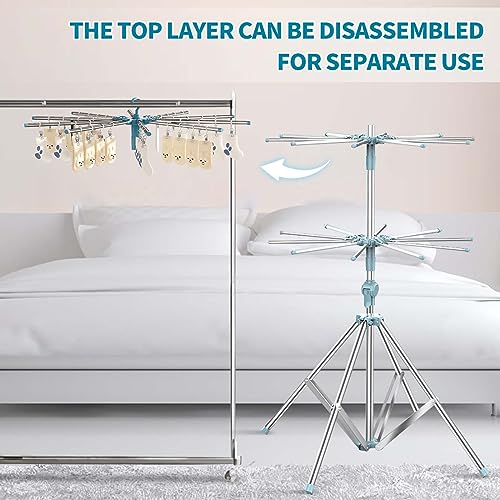 JAUREE Clothes Drying Rack Folding Indoor, Foldable Towel Drying Rack, Portable Drying Rack Clothing and Height-Adjustable, Space Saving Laundry Drying Rack, with 20 Clips