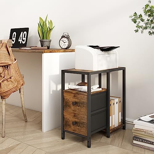 Hoctieon Nightstand with Fabric 2 Drawers, Night Stands for Bedrooms, Side Table with Drawer, Farmhouse Nightstands, End Table with Storage, Easy Assembly, Rustic Brown