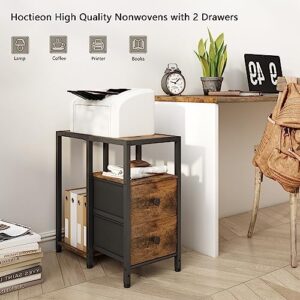 Hoctieon Nightstand with Fabric 2 Drawers, Night Stands for Bedrooms, Side Table with Drawer, Farmhouse Nightstands, End Table with Storage, Easy Assembly, Rustic Brown