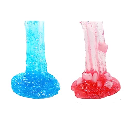 2 Packs Jelly Cube Crunchy Slime Kit for Girls with Duck and Bear(Pink and Blue),Non Sticky and Super Soft Sludge Toy,DIY Crystal Glue Boba Slime Party Favor for Boys,Birthday Gifts for Kids.