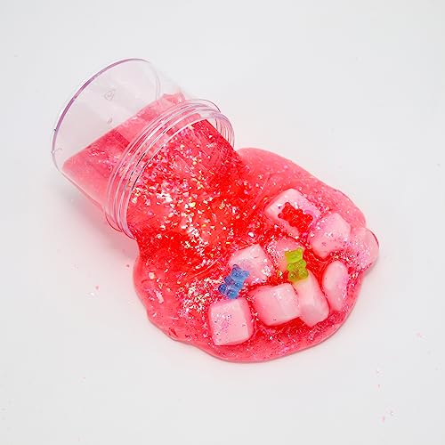 2 Packs Jelly Cube Crunchy Slime Kit for Girls with Duck and Bear(Pink and Blue),Non Sticky and Super Soft Sludge Toy,DIY Crystal Glue Boba Slime Party Favor for Boys,Birthday Gifts for Kids.