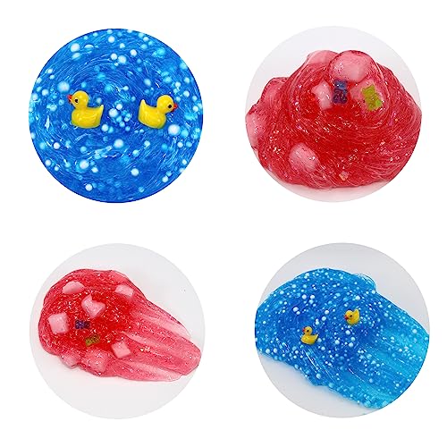 2 Packs Jelly Cube Crunchy Slime Kit for Girls with Duck and Bear(Pink and Blue),Non Sticky and Super Soft Sludge Toy,DIY Crystal Glue Boba Slime Party Favor for Boys,Birthday Gifts for Kids.